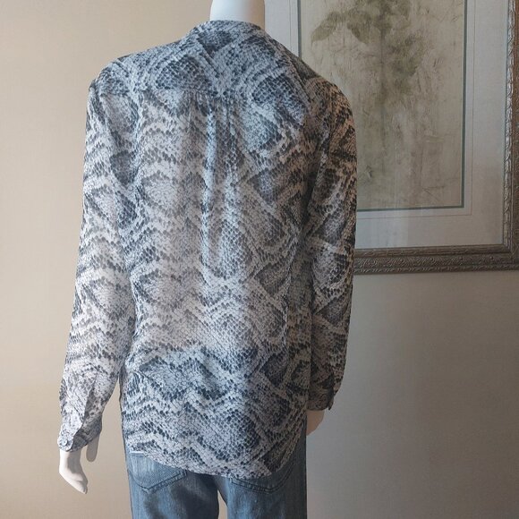 Banana Republic Black, Grey & Ivory Snakeskin Pattern Blouse - Picture 3 of 12